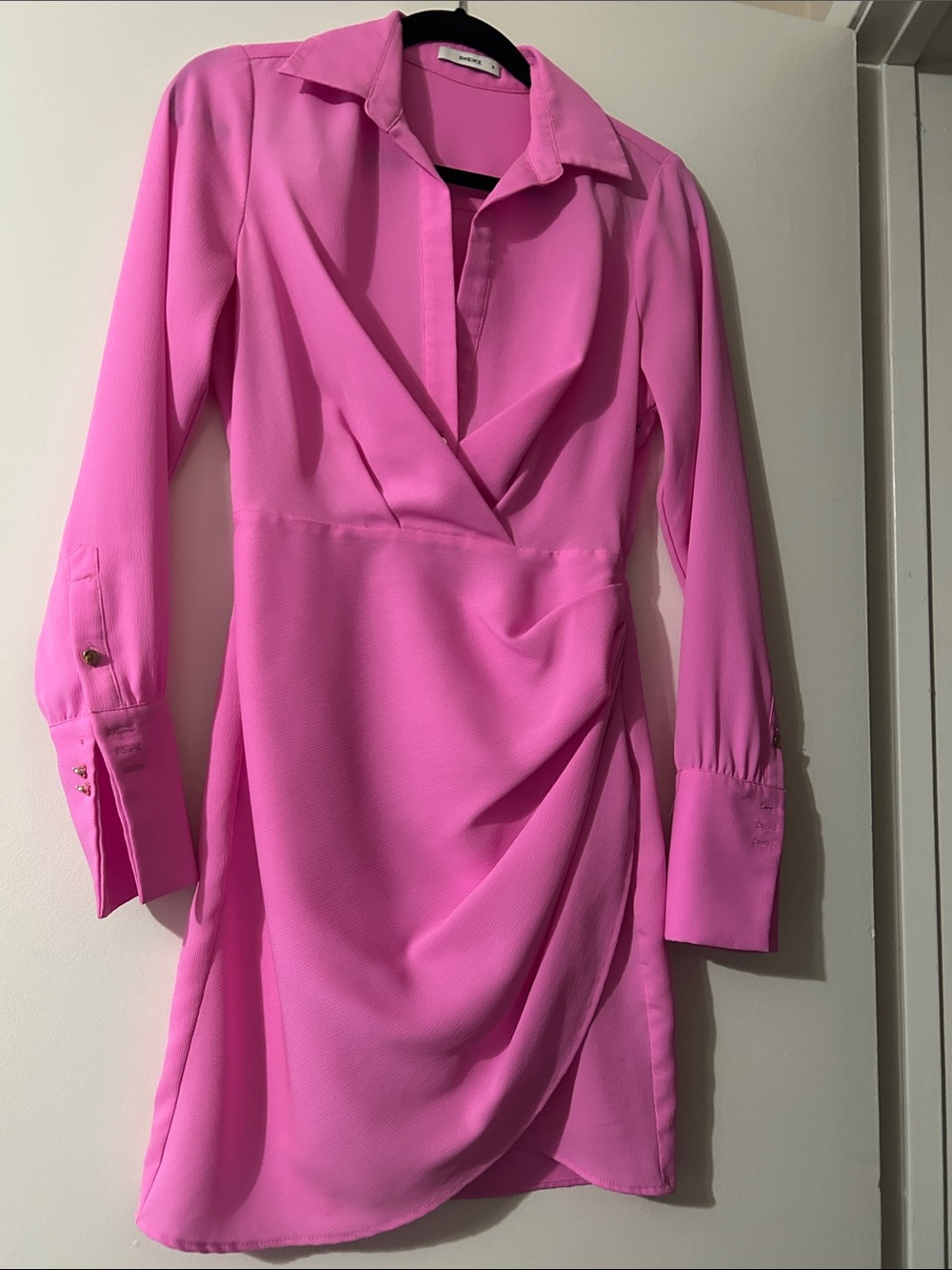 Sheike Hot Pink Long Sleeve Wrap Dress